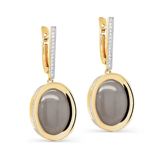 Серьги из золота 585 с лунным камнем