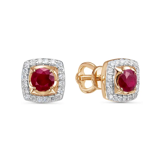 Серьги из золота 585 с рубином
