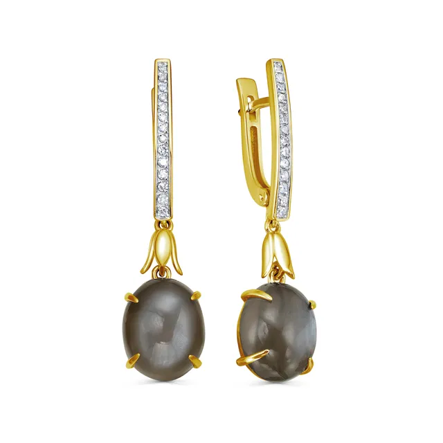 Серьги из золота 585 с лунным камнем