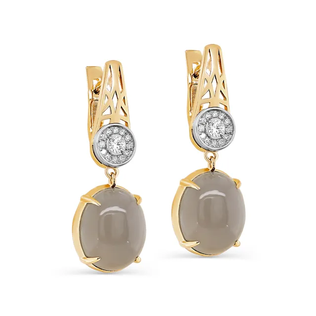 Серьги из золота 585 с лунным камнем